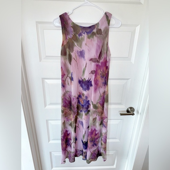 Vintage 90s Floral Sleeveless Midi Dress - Purple and Pink - Picture 1 of 4